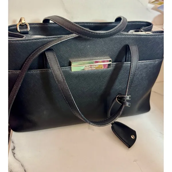 Kate Spade New York Black Saffiano Leather Satchel Crossbody Bag Gold Hardware - Image 9