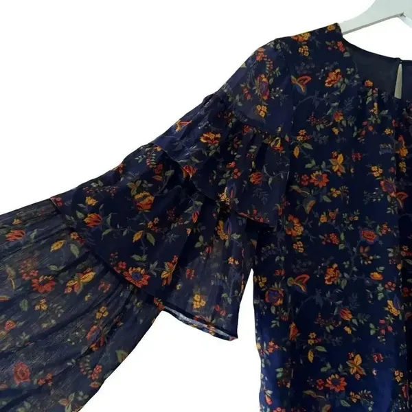 Madewell Blue Floral Ruffle Sleeve in Climbing Vine Blouse Shirt Top SZ S #2214 - Image 4