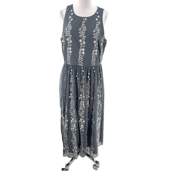 Anthropologie BHLDN‎ Floral Embroidered Holiday Parsons Dress Sz 14 - Image 5