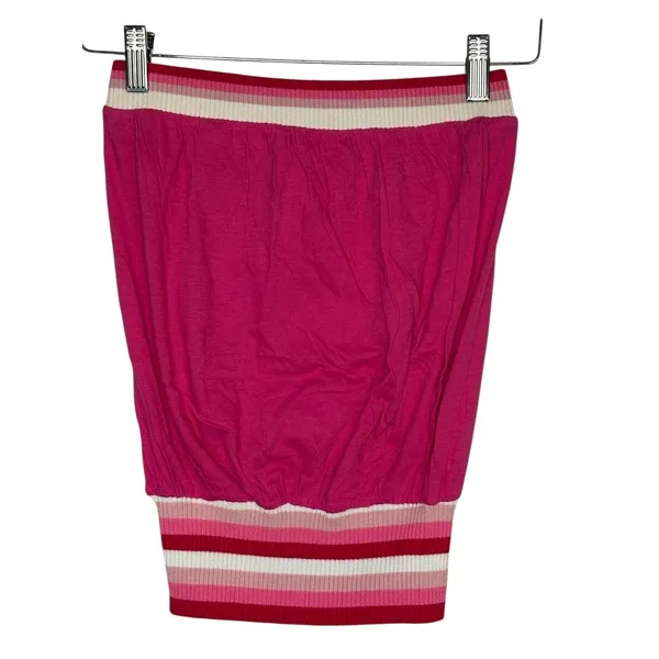 Lucca Couture Tube Top Womens S Pink Striped‎ Strapless Y2K Cotton Ribbed Trim Festival - Image 4