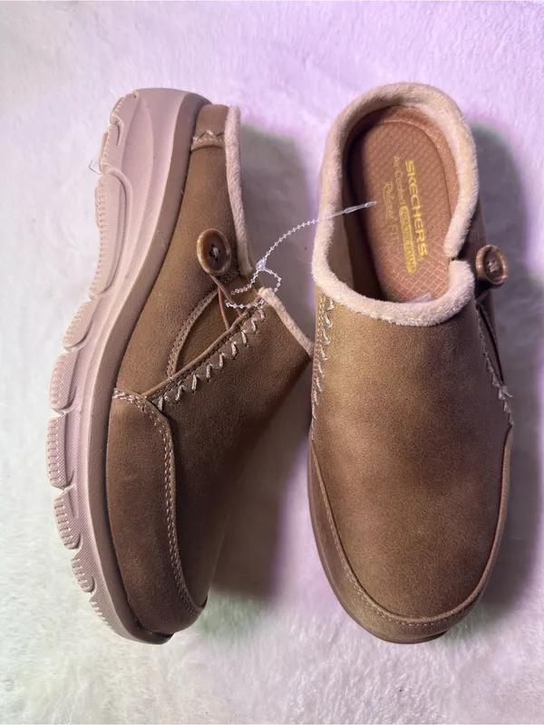 Skechers Women's Slip-On Mule in Tan with Button Accent - Image 4