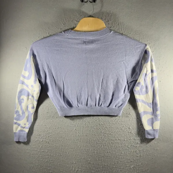 3227 | Hollister Psychedelic Floral Swirl Cropped Sweater Lavender Women S - Image 2