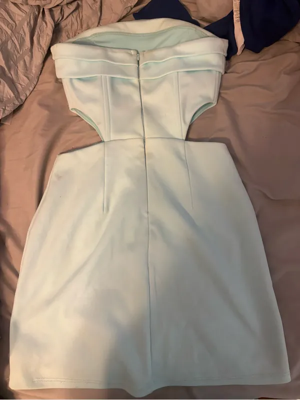 Lucy in The Sky Strapless Light Blue Cutout mini Dress - Image 2
