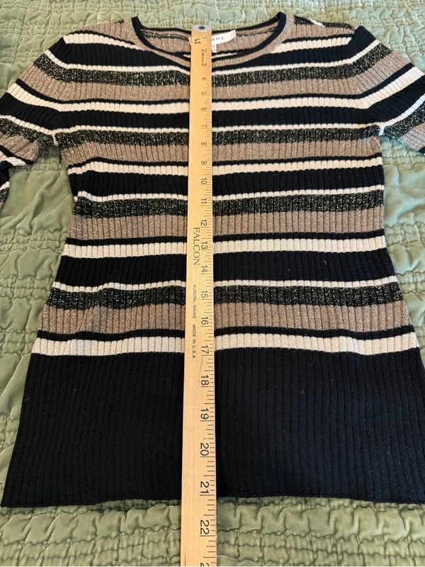 FRAME Metallic Stripe Ribbed Sweater XS Gold Multi Black Wool Blend Crewneck Y2K - Image 8