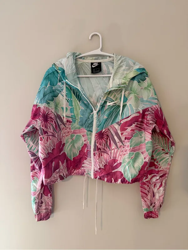 Nike Tropical Floral Cropped Windbreaker Jacket Women’s Small Hooded - Image 3
