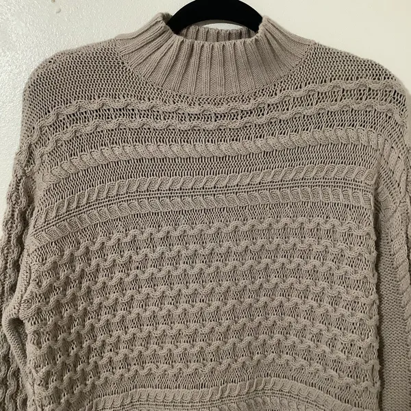 Haven Well‎ Within Quiet Luxury Organic Cotton Cable Knit Funnel Neck Sweater S - Image 2