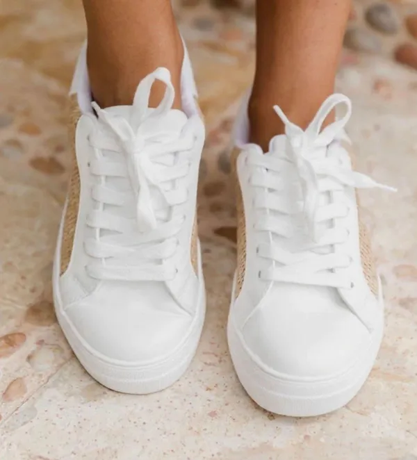 Soda Raffia Side Panel Lace Up Sneakers - Image 3