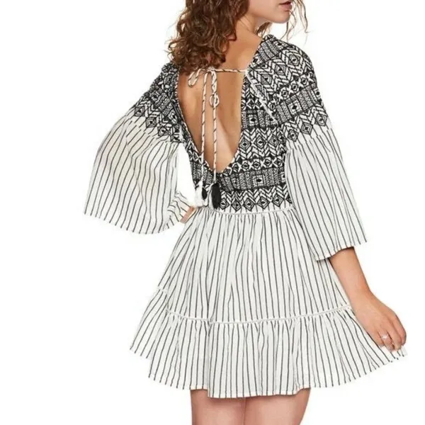 Free People Lola Embroidered Mini Dress‎ Black White Size Small - Image 6