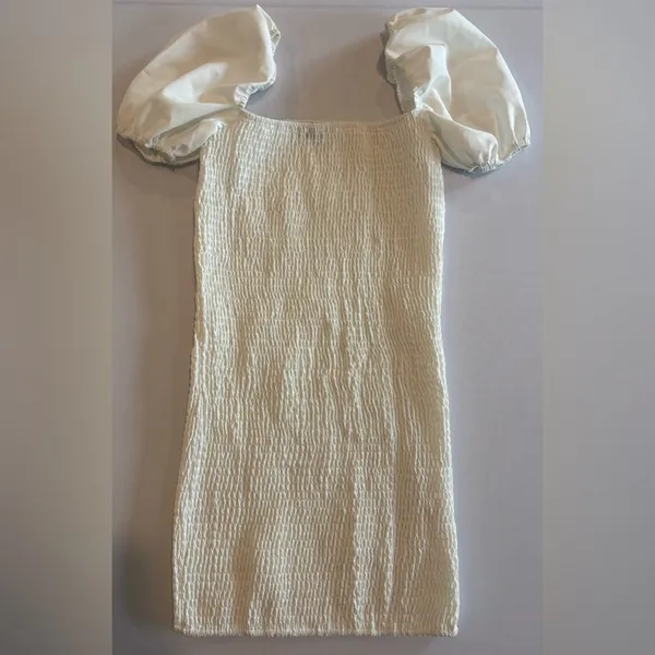 PRETTYLITTLETHING White Bodycon Ruched Dress with Balloon Sleeves‎ NWOT Size 6 - Image 12