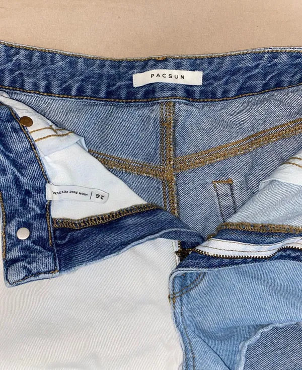Two-Tone High Waisted Jean Shorts - Image 4