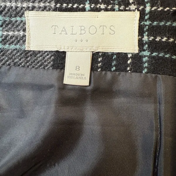 Talbots Grey Black Teal Plaid Pencil Skirt Lined Size 8 Knee Length Professional - Image 3