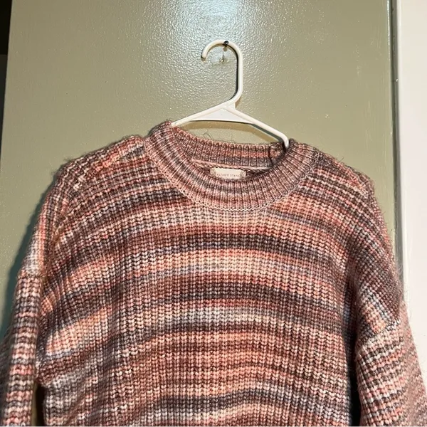 Altar'd State Womens Size Small Crewneck Balloon Sleeve Sweater Pink Gray Stripe - Image 2
