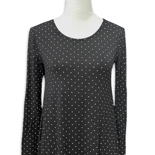Old Navy A-Line Dress Polka Dot Print Long Sleeves Knee Length Black Women's S - Image 2