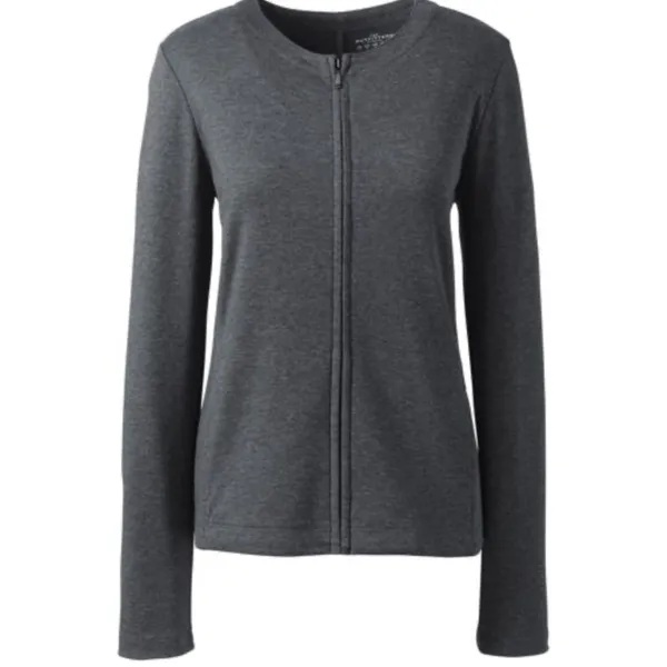 Lands End gray Cotten blend Zip Crew Cardigan loungewear basic minimalist active - Image 2