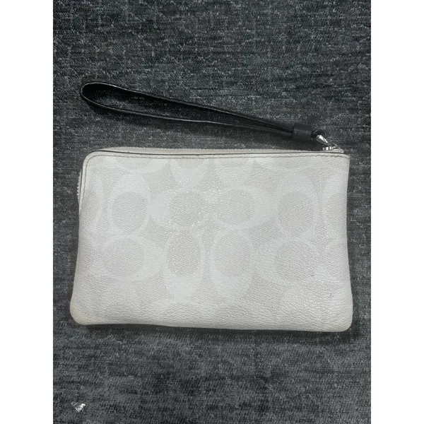 Coach New York Chalk Cream Black Leather Stripe Wristlet Zip Pouch - Image 2