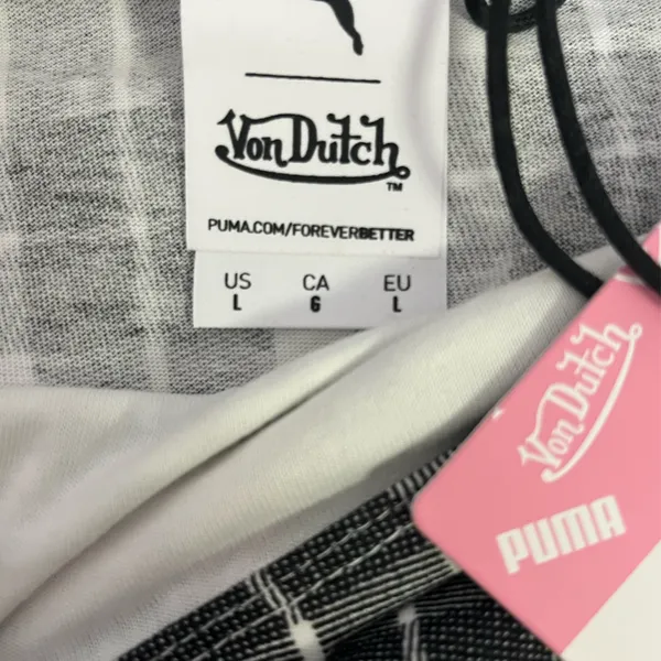 Von Dutch x Puma Women’s Plaid Bandeau Tube Top Large Y2K Black Pink Streetwear - Image 7