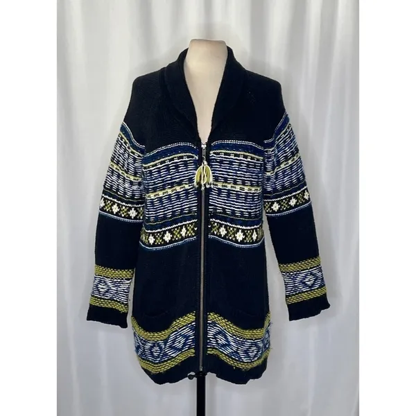 Anthropologie SPARROW Batley Fairisle Black Cardigan Sweater Fair Isle Large - Image 2