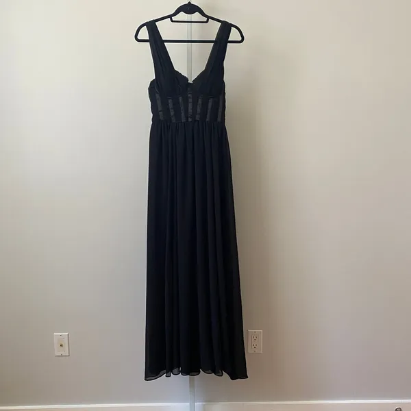 H&M‎ Moody Goth MobWife Corset Ruched Maxi Dress 8 Black Evening Gown Formal - Image 4