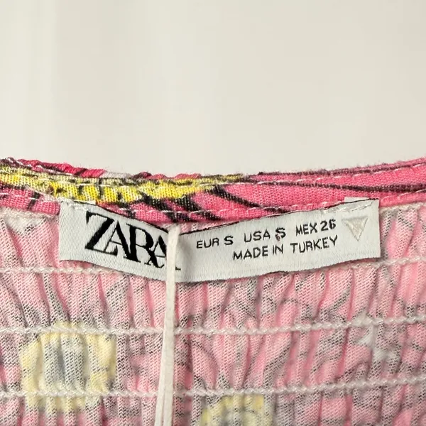 NWT Zara Puff Sleeve Smocked Floral Mini Dress in Pink White‎ Size Small - Image 5