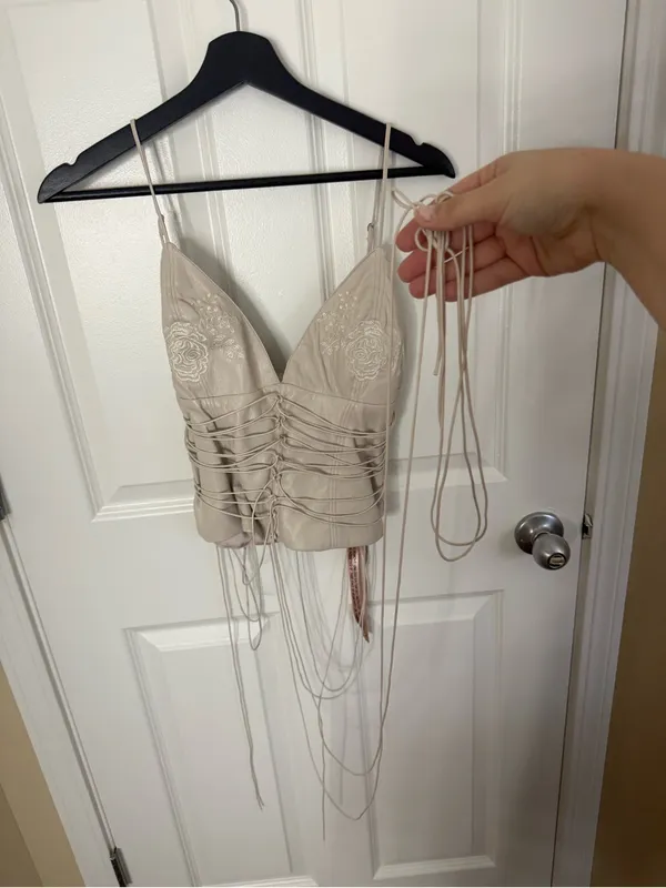 House of CB Antonella Off White Vegan Leather Corset L - Image 5