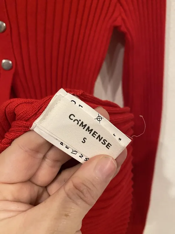 COMMENSE Cardigan Sweater Womens Small Red Ribbed V Neck Button Front Knit Top - Image 3