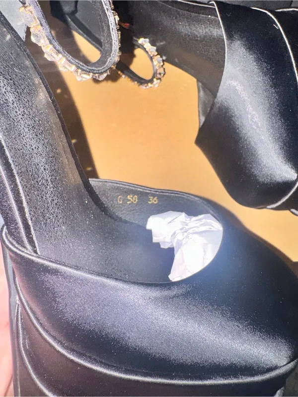 New Black Satin Platform Heels with Jeweled Ankle Strap size 36 (6) - Image 4