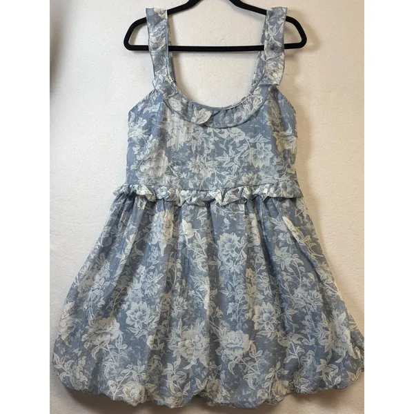 And Now This Blue Floral Bubble Hem Mini Dress Ruffle Smocked Back Plus Size 1X - Image 4