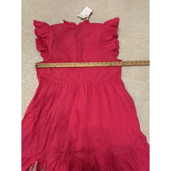 Caroline Constas Designer Tiered Ruffled Mini Dress Hot‎ Pink 100% Cotton - Image 13
