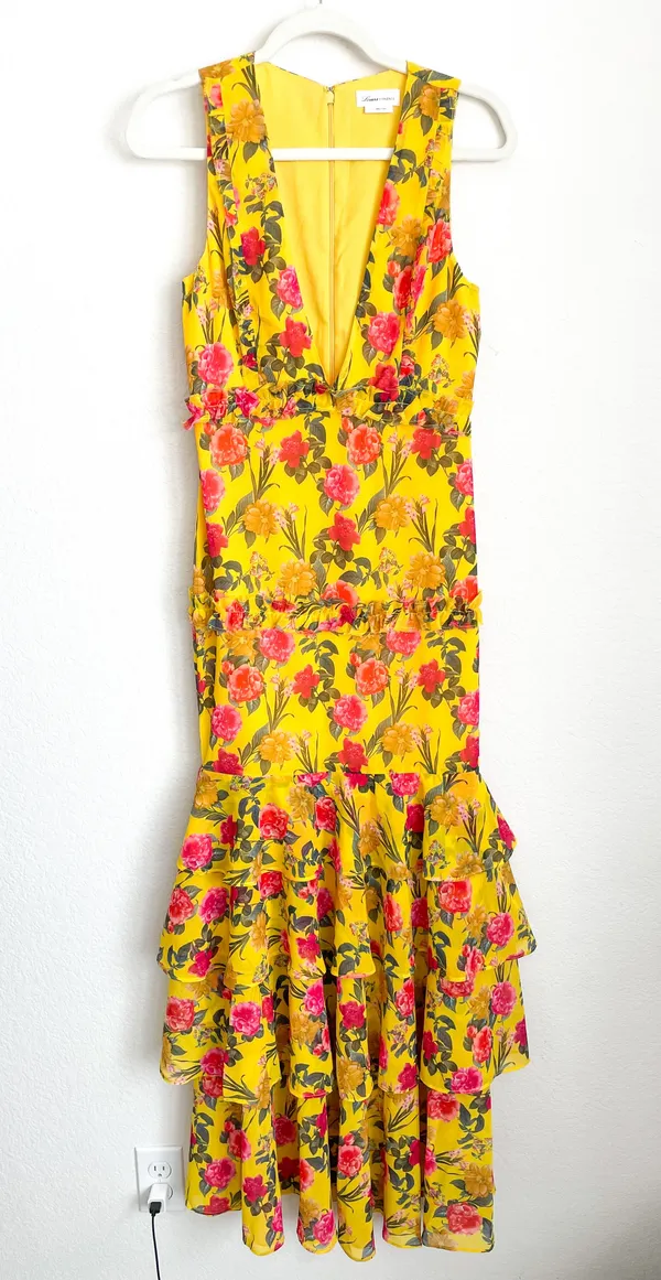 Lovers + Friends revolve Dipinto Oro Yellow Floral Ruffle Maxi Dress - Image 5