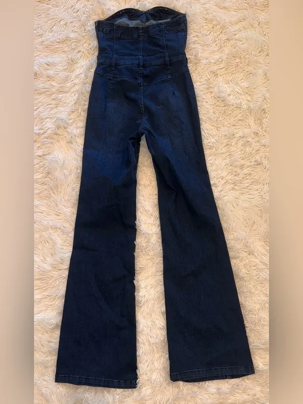 NEW FREE PEOPLE Beckett Strapless Denim Jumpsuit sz 25 - Image 8