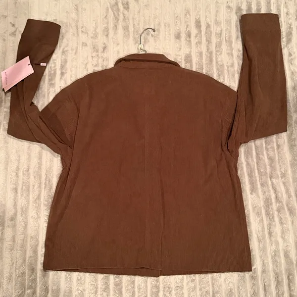 Avec Les Filles NWT Brown‎ Corduroy Utility Shacket Jacket Button Front Small - Image 2