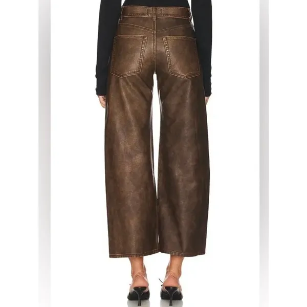Free People We The Free Brown Faux Leather Misha Wide Leg Barrel Pants Sz.26 - Image 5