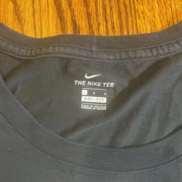 Nike Women's Black Dri-FIT Script-Logo Training T-Shirt Size L - Image 5