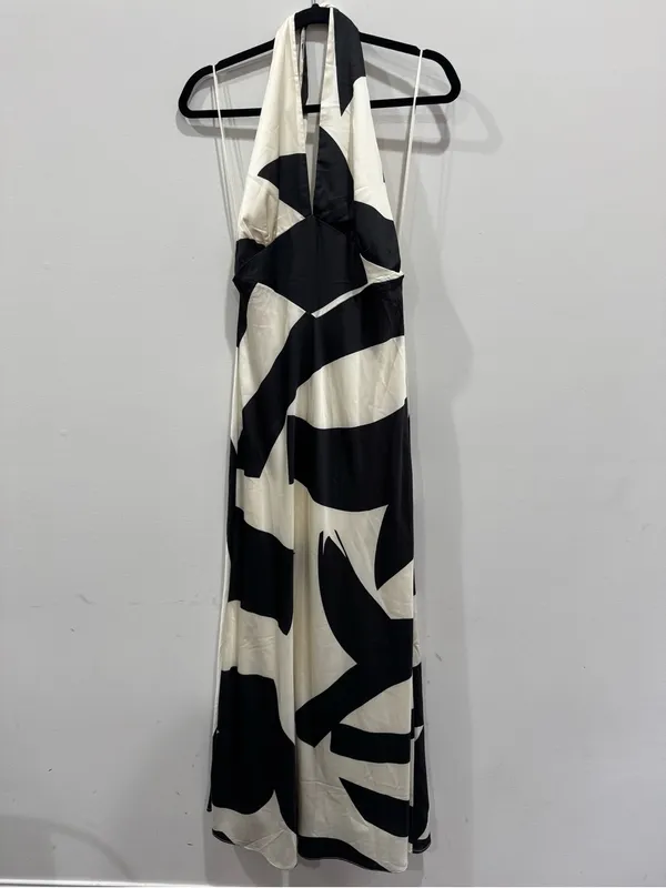 Anthropologie Bardot Citron Halter Dress in Black & Ivory Size 6 NWT - Image 4