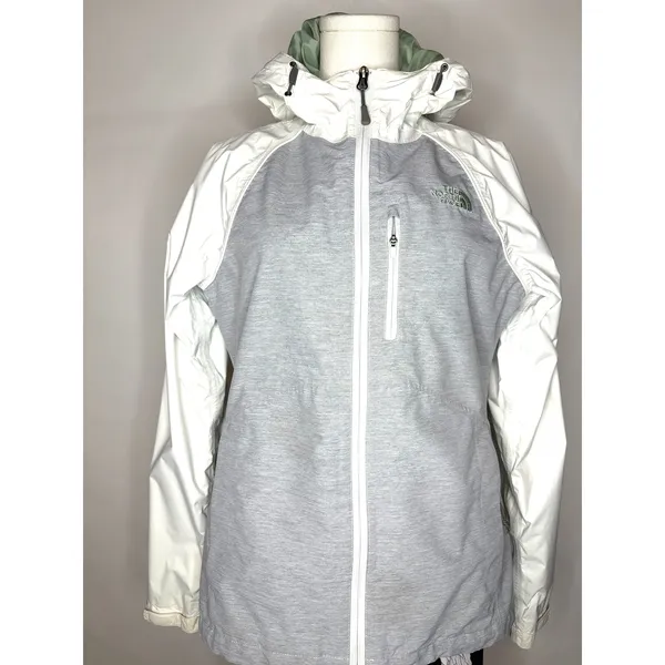 The North Face HyVent Rain Jacket Womens Small Grey White Hooded Shell Coat - Image 2