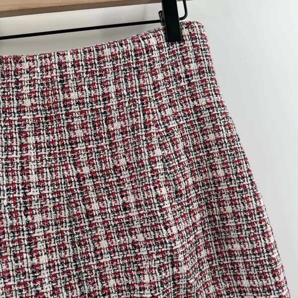 Ronny Kobo Skirt SZ Medium Loretta Tweed Mini Red Navy Gold Front Zip Lined - Image 12