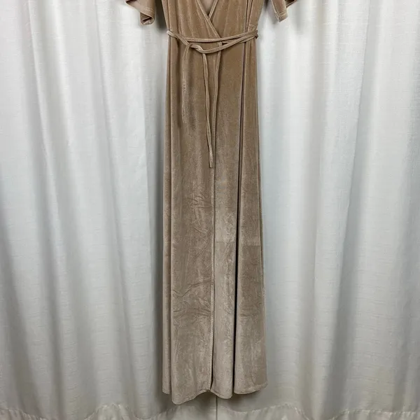 Baltic Born Beige Velvet Meghan Short Flutter Sleeve Wrap Maxi Dress Sz.XL - Image 9