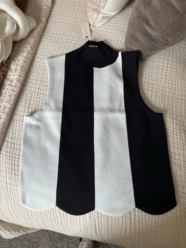 Maeve Black and white striped Scalloped Turtleneck Sweater - Image 5