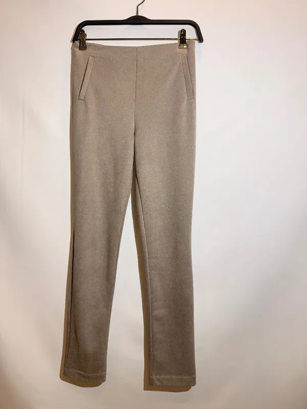 ZARA Taupe High Rise Slim Straight Leg Stretch Tailored Trousers Pants Size S - Image 2