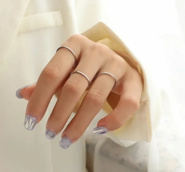 2MM Thin Titanium Steel Silver color Couple Ring - Image 2