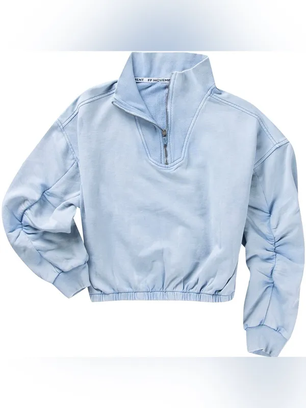 FP Movement Valley Girl Half Zip Cropped Sweatshirt Pullover Faded Blue Size XS - Image 3