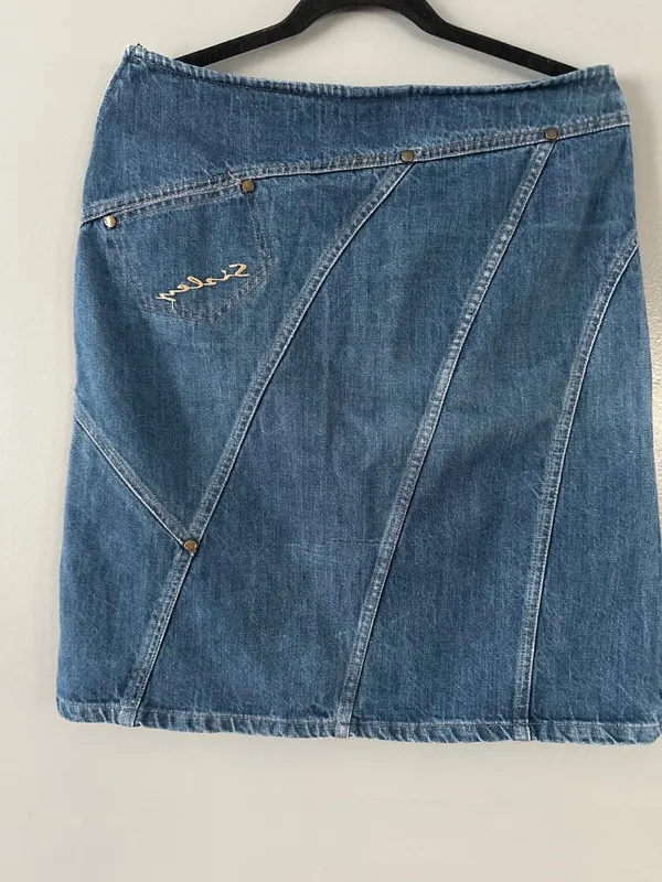 Womens size 8 Sisley Denim Skirt Vintage Y2K Asymmetrical Paneled Made Italy - Image 6
