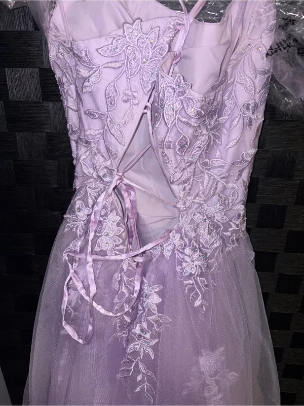 Source Unknown Lavender Lace Spaghetti-Strap Prom Dress - Image 4