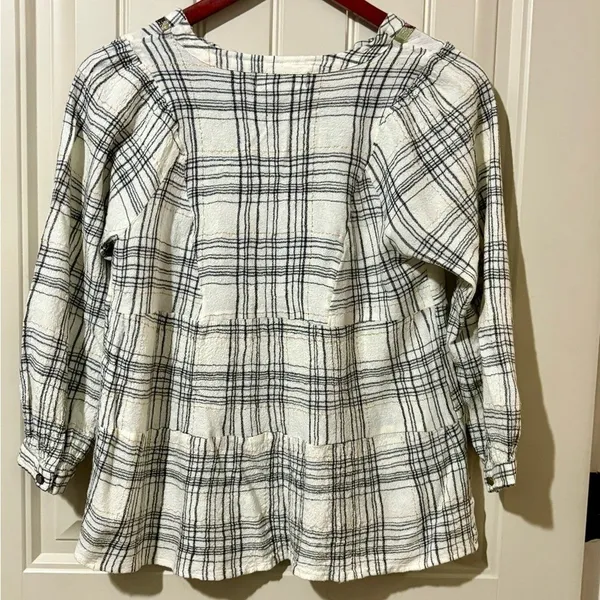 by Anthropologie Black/White Darlene Plaid Peasant Blouse - Image 5