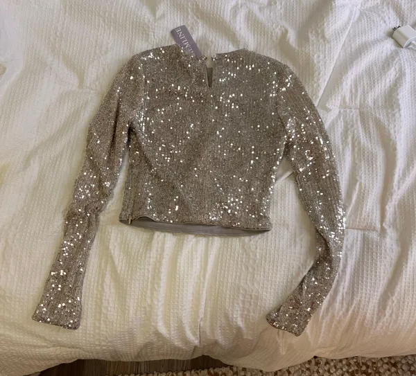 Hemline Sequin Long Sleeve Top - Image 2