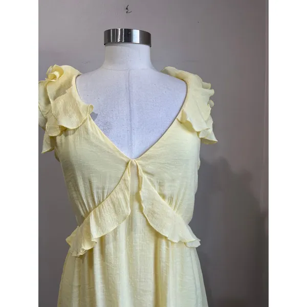 Francesca's Mi Ami Yellow Ruffle Dress Cottagecore Romantic Summer‎ Size L - Image 4