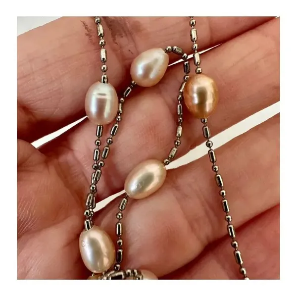 Silver tone pearl dainty choker necklace Silver - Image 2
