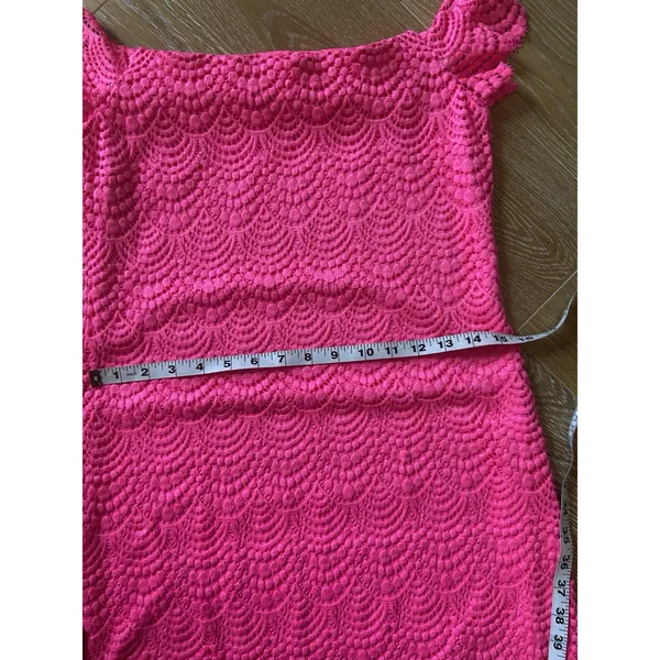 Lilly Pulitzer‎ Jade Pink Tropics scalloped shell lace dress Size S off shoulder - Image 16