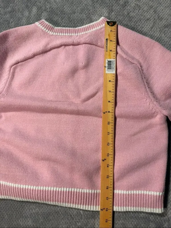 Abercrombie The Madeline Crewneck Knit Boxy Sweater Barbie Pink & White Small #1 - Image 8