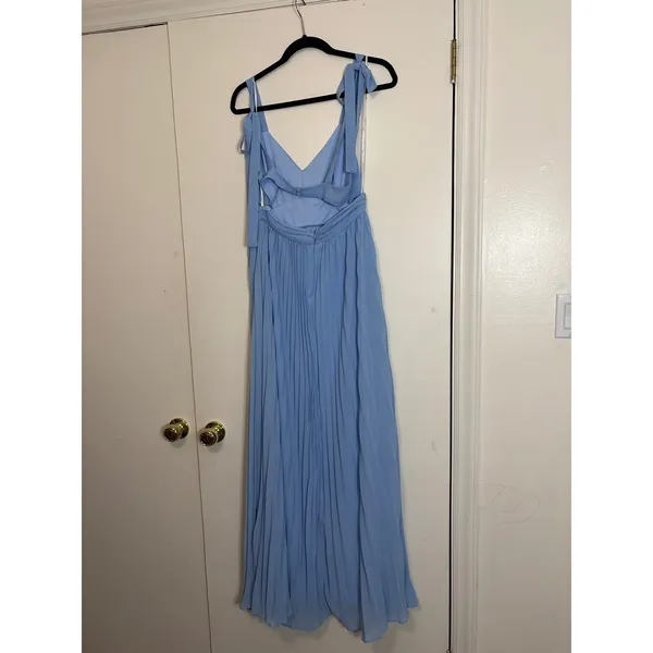 Lulus Pleated Cutout Maxi Dress Womens Medium Light Blue Tie Strap Formal Gown - Image 4